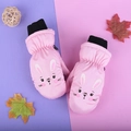 Manoplas de esquí rosas para niños con lindo diseño de conejo y puños acanalados - Talla única / Conejo Rosa / 6-10 Años