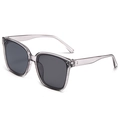Translucent purple-gray large frame sunglasses for men with silver rivet accents - Transparent Grey Frame Grey Lens