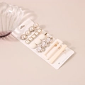 Set of 6 cute pearl and gold hair clips with geometric and floral designs - F23-01 Cream White Bar Style