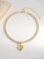 Collier vintage cœur doré avec pierres en zircone et chaîne ajustable pour femmes - Doré