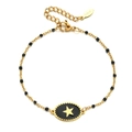 Pulsera de estrella en acero dorado con cuentas negras y colgante de estrella ovalado - Negro (XN138-Black)