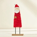 Père Noël minimaliste en feutre de laine avec étoile dorée sur socle en bois massif - 27*7cm / Père Noël Debout Rouge
