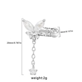 Barbell heart butterfly zircon ear stud in stainless steel with dimension and weight details - Butterfly Tassel Pendant Style