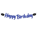 Blue glittery Happy Birthday banner with black police hat decorations for kids party - Letter Banner