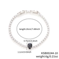 Silver tennis bracelet with white zircons and pear-cut black gemstone, length 19cm - White Gold Black Zirconia