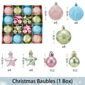 44pcs Christmas tree ornaments set with 6cm pink blue green and gold textured balls - Macaron Mixed Colors / 44pcs Set