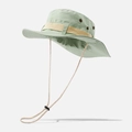 Detail of light green wide brim boonie hat featuring breathable eyelets and wind cord - Light Green