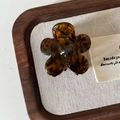 Amber floral acetate hair claw clip with France Handmade lettering in a wooden tray - Tortoise Blue Flower