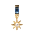 Detail of 18k gold plated earring with blue rectangular stone and star-shaped charm - Deep Blue Star (EGD0651)