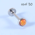 Flat back stainless steel lip stud with internal thread and orange opal stone inlay - Steel Orange Opal OP30