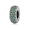 925 sterling silver spacer bead with green zircon flowers and textured beaded details - Green/Silver