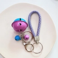 Handmade woven rope keychain with blue and purple star bells and silver metal rings - Blue Purple