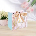 Pink marble gift bag with gold heart and ribbon bow on a wooden surface - 14x7x15cm / Pink Marble Heart-Gold Ribbon