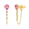 Vergoldete S925 Silberohrringe mit birnenförmigem rosa Zirkon und Quastenkette - 925er Silber / Gold-Rosa Zirkon