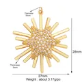 Detailed size specifications for a gold sunburst pendant with sparkling rhinestones - Gold Sun Ray with Zircon