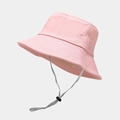Detailed view of pink sun hat featuring adjustable wind cord and metal eyelets - M (56-58cm) / Pink