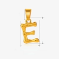 Bamboo texture golden letter E pendant in stainless steel with detailed dimensions - Letter E / Gold