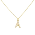 Collar clásico bañado en oro de 18k con colgante letra A de perlas blancas - Letra A
