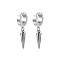 Sleek silver punk style stainless steel hoop earrings with long tapered cone pendants - Style 10 (Cone Pendant) / Silver