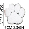 Detail of 6cm white plush cat paw patch with silver sequins and embroidery - No.6 White with Silver Edge