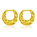 Modern chunky gold hoop earrings with textured lava hammer finish for women - Hammered Lava Chunky Hoop