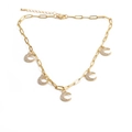Goldene Gliederkette mit fünf sichelförmigen Mondanhängern und eingelegten Zirkonia-Steinen - 1B0143 Mondanhänger