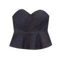 Dunkelblaues Denim-Korsett-Top in schmaler Passform mit Strukturnähten und Wellensaum - XS / Dunkelblaues Korsett