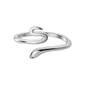 Minimalist silver serpent open ring with sleek curves and subtle black eye details - Adjustable Open / Style 26 (Silver Minimalist Open Snake)