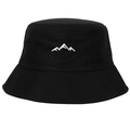 Outdoor-Anglerhut aus schwarzer Baumwolle mit weißem Berg-Stickmotiv auf weißem Grund - Einheitsgröße / Schwarz