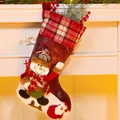 Christmas stocking featuring a 3D snowman, red plaid cuff, and linen velvet fabric - Snowman Style (067-B)