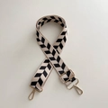 Adjustable 38mm beige canvas bag strap with black geometric pattern and gold hooks - Khaki Black Plaid
