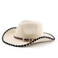 Classic cream felt western cowboy hat with brown leather belt and black stitched brim - M(56-58cm) / Beige With Black Edge