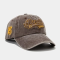 Detail of vintage washed cotton baseball cap featuring 3D New York embroidery - Adjustable / Coffee