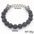 Herren Lava-Perlenarmband mit silbernen Drachenköpfen und eleganten Panzergliedern - 10mm Lavagestein Drachenkopf Stil (KB70573-BD)