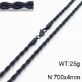 700x4mm black titanium steel twist rope chain necklace for men and women, 25g - 700mm x 4mm (KN231963-Z)