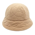 Close-up of heart-shaped quilted pattern on corduroy bucket hat in beige finish - M (56-58cm) / Khaki