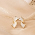 Gold-plated earrings with white enamel finish and shimmering micro-set zircon crystals - Gold White Enamel Zirconia Arc Earrings