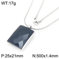 Vintage square dark grey crystal pendant necklace with silver snake chain for women - 25*21mm Steel/Dark Grey