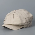 Berretto newsboy in lino beige chiaro traspirante con classico design a otto spicchi - M (56-58cm) / Beige