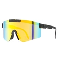 Polarized sports sunglasses with yellow-green gradient lens and black yellow-splattered frame - LOGO PC Lens / C6-Black Yellow Splatter