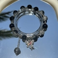 Exquisite black and blue beaded bracelet with silver butterfly pendant over sky reflection - S012-jade Shattered Butterfly Bracelet [black] #sz273