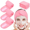 Pink terry cloth facial headbands with velcro for makeup and skincare routines - Light Pink