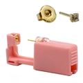 Pink disposable ear piercing gun with 3mm gold-plated zircon stud in 316L stainless steel - 3mm Gold Four-Prong Set Clear Zircon (MS34-304)
