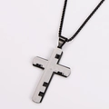 Detailed close-up of textured silver cross pendant with black frame and box chain - With Chain / Two-tone Black