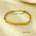 Close-up of 18K gold plated bracelet showing a 4x0.4cm curved bar with 16+2cm chain size - Small Square Gold