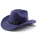 Detailansicht eines Cowboyhuts aus Wildleder mit schwarzem Lederband und Metallschnalle - M (56-58cm) / Marineblau
