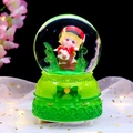 Glow crystal ball music box with cartoon character and clover green base ornament - Large 100 Rotating+Snow+Light+Music / Green Red Hat
