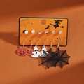 6-pair Halloween earring set featuring pumpkin, ghost, and spider web designs on cards - 6 Pairs Halloween Spider Web Pumpkin Ghost Set
