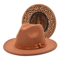 Cappello fedora in lana marrone con cinturino in pelle borchiata e tesa leopardata - Cachi / M(56-58cm)