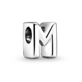 Classic silver-plated alphabet M charm bead with polished finish for DIY bracelets - Letter M